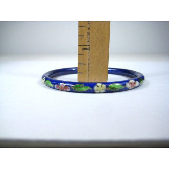 Vintage Blue Floral Cloisonné Bangle Bracelet Floral Enamel Flower - Picture 4 of 7